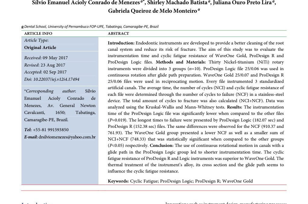 STUDY: Iranian Endodontic Journal: Cyclic Fatigue Resistance